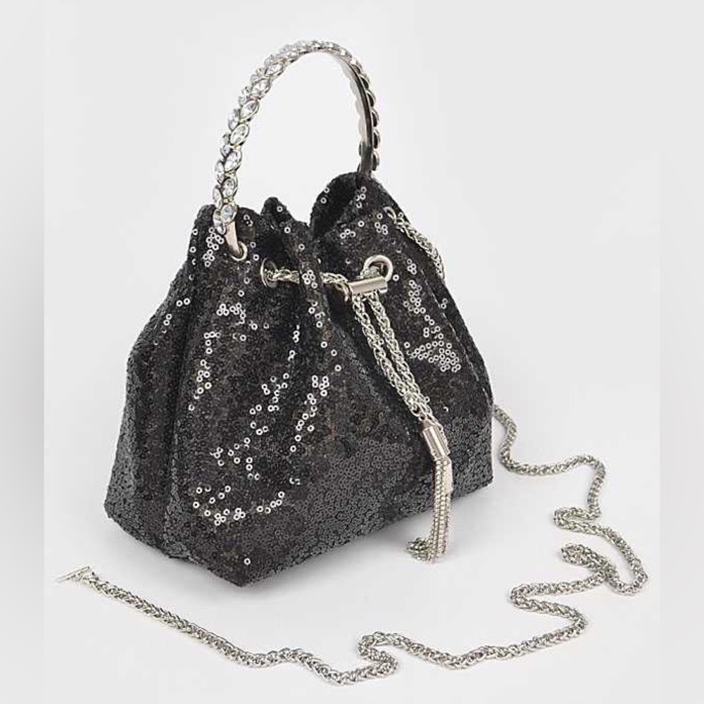 Black Rhinestone Mini Bling Studded Bucket Bag - Picture 4 of 7